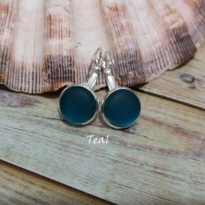 Sterling Silver Teal Sea Glass Earrings